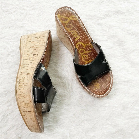 Sam Edelman REID Black Platform Wedge Slip On Sandals Size 7 - Picture 1 of 6